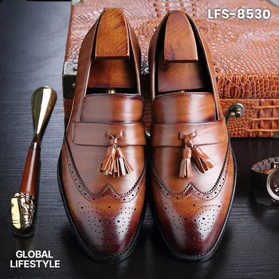 Men's Leather Loafers Tassel Brogue Dress Shoes