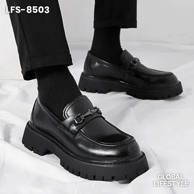 Men's Big Toe Leather Thick Heel Loafers Stylist Trendy Shoes