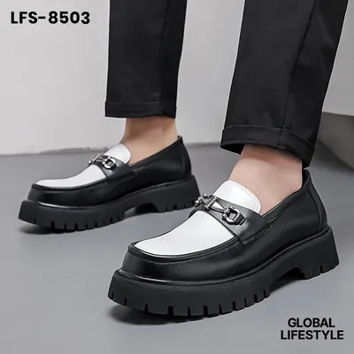 Men's Big Toe Leather Thick Heel Loafers Stylist Trendy Shoes