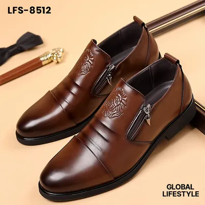 Men's Business Head Zipper Pointed Leather Shoes