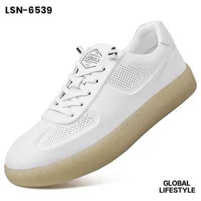 Men's Genuine Leather Breathable Soft Sole White Sneakers