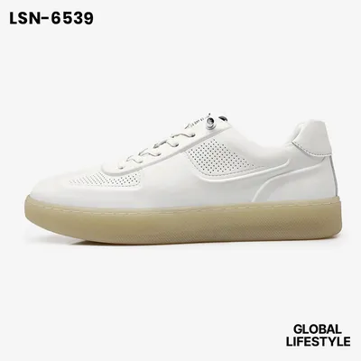 Men's Genuine Leather Breathable Soft Sole White Sneakers