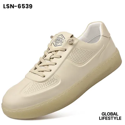 Men's Genuine Leather Breathable Soft Sole White Sneakers