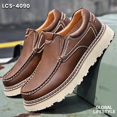 Men’s Genuine Leather Retro Thick-Sole Casual Shoes