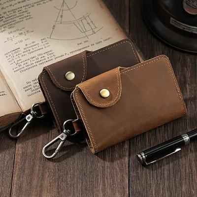 Genuine Crazy Horse Leather Retro Key Pouch for Men – Waist Key Holder & Card Case