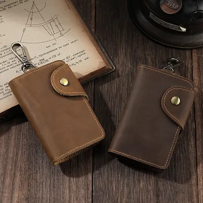 Genuine Crazy Horse Leather Retro Key Pouch for Men – Waist Key Holder & Card Case