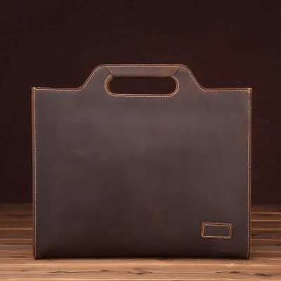 Genuine Crazy Horse Leather Business Briefcase – Men’s Retro Cowhide Shoulder & Crossbody Bag