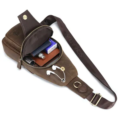 Genuine Leather Top-Grain Cowhide Crossbody Chest Bag | Retro Travel Sling Bag