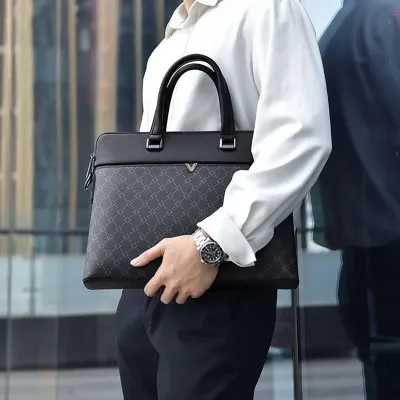 High-End Business Men’s Double Zipper Laptop Handbag & Professional Briefcase