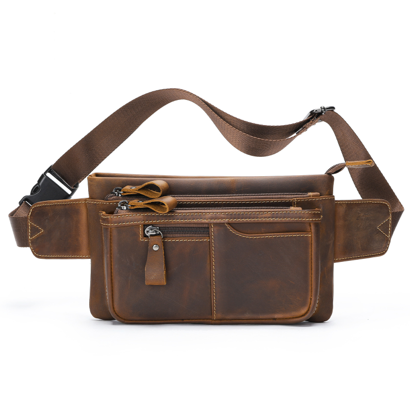 Genuine Crazy Horse Leather Chest Waist Bag – Retro Stylish, Durable, and Versatile