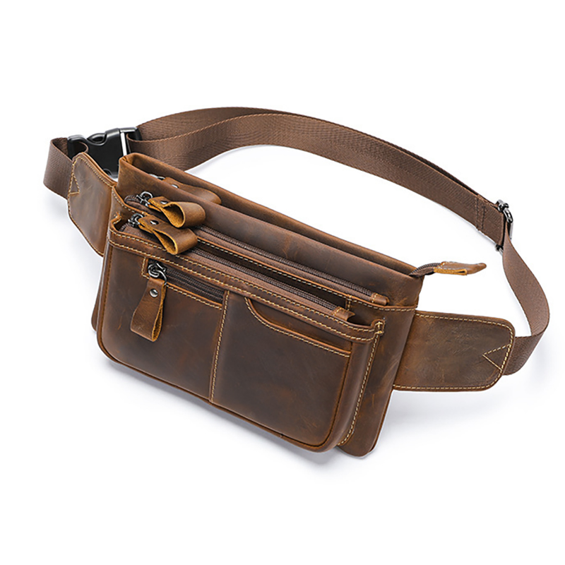 Genuine Crazy Horse Leather Chest Waist Bag – Retro Stylish, Durable, and Versatile