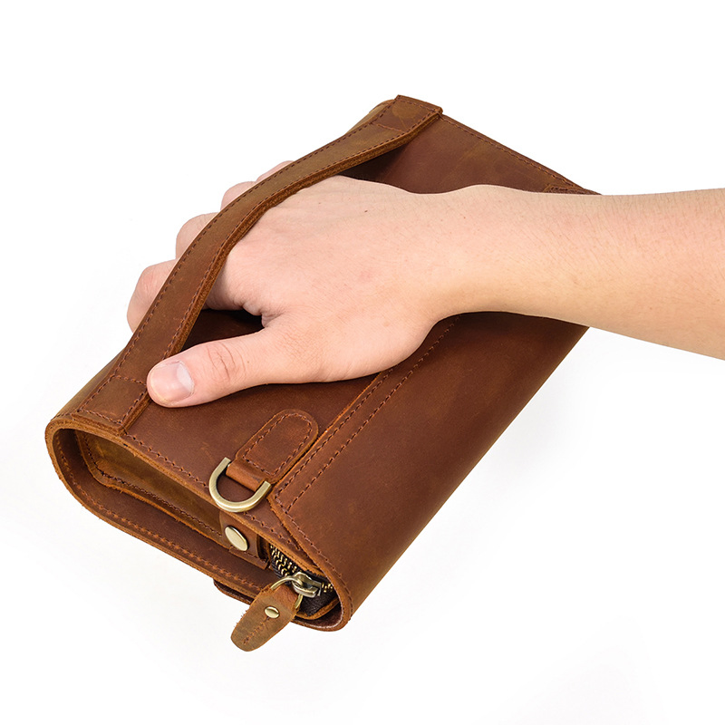  Top-Grain Cowhide Retro Handbag | Genuine Crazy Horse Leather Clutch Bag