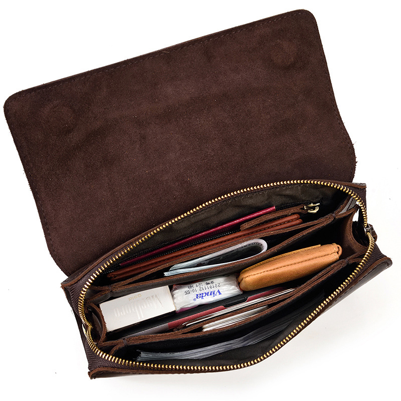  Top-Grain Cowhide Retro Handbag | Genuine Crazy Horse Leather Clutch Bag