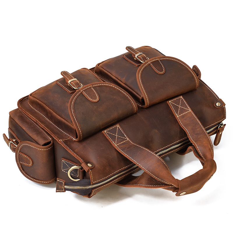 Top-Grain Cowhide Retro Laptop Bag | Genuine Crazy Horse Leather Business Men's Briefcase