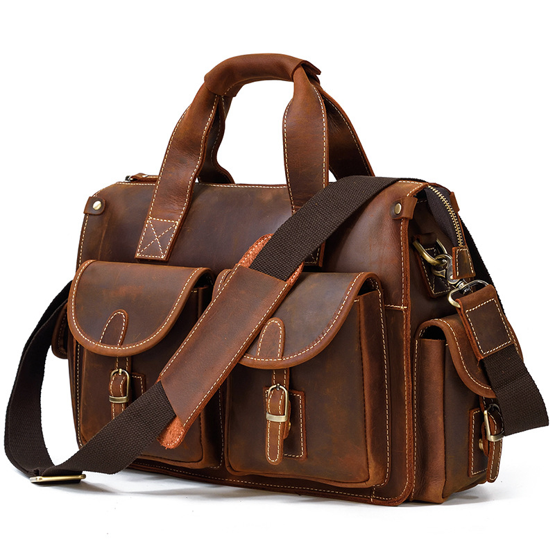 Top-Grain Cowhide Retro Laptop Bag | Genuine Crazy Horse Leather Business Men's Briefcase