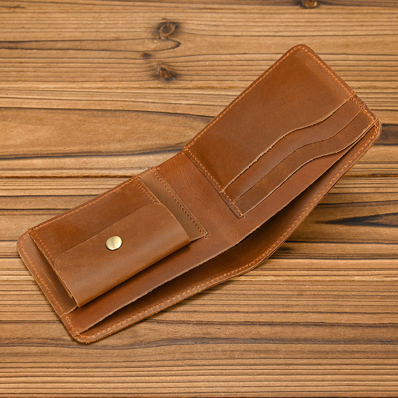 Genuine Crazy Horse Leather Men’s Short Wallet – Top-Grain Cowhide Retro Bifold Wallet