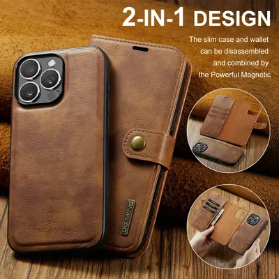 iPhone 16 Pro Max All Model Leather Flip Magnetic Phone Case 2 in 1