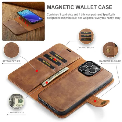 iPhone 16 Pro Max All Model Leather Flip Magnetic Phone Case 2 in 1