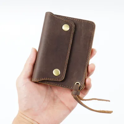 Genuine Top-Grain Cowhide Card Holder – Handmade Crazy Horse Leather Minimalist Zipper Wallet