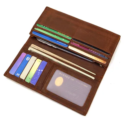 Genuine Crazy Horse Leather Long Wallet – Top-Grain Cowhide Retro Clutch Wallet