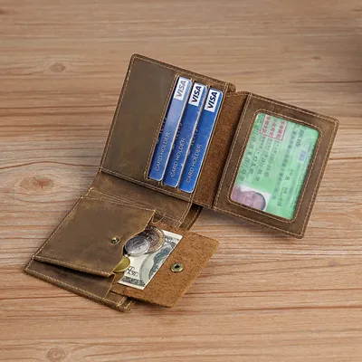 Genuine Crazy Horse Leather Men’s Short Wallet