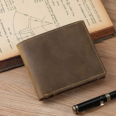 Genuine Crazy Horse Leather Men’s Short Wallet