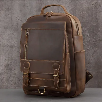 Crazy Horse Genuine Leather Backpack – Top-Grain Cowhide Business Laptop Travel Backpack