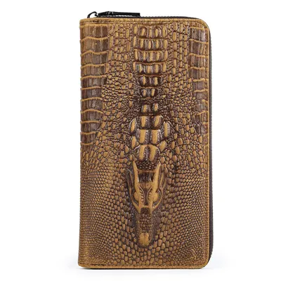 Genuine Leather Crocodile Pattern Business Multi-Card Slot Long Wallet