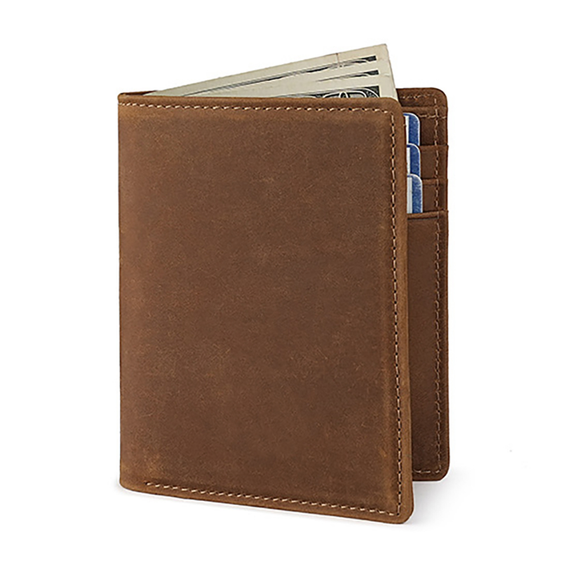Genuine Crazy Horse Leather Men's Short Wallet | RFID Blocking Top-Grain Cowhide Vertical Wallet