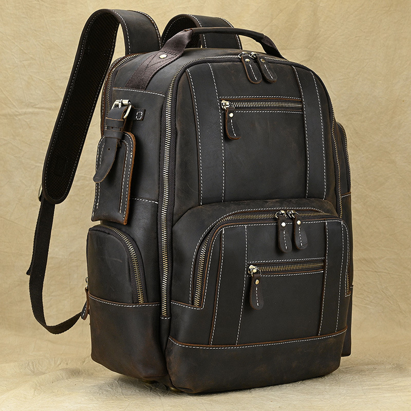 Genuine Crazy Horse Leather Backpack for Men