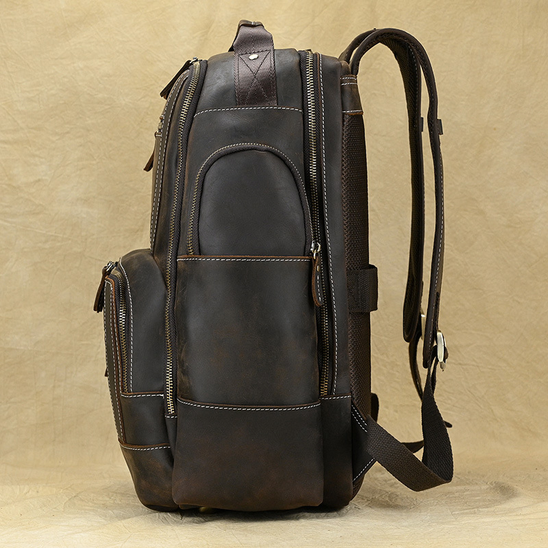 Genuine Crazy Horse Leather Backpack for Men
