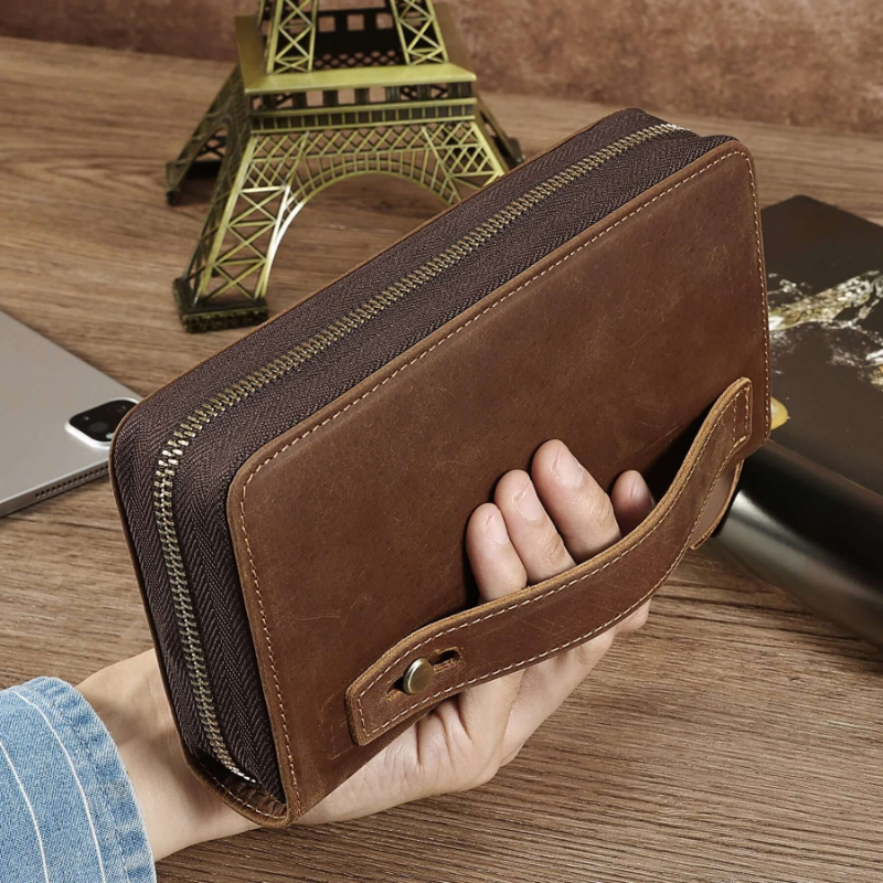 Crazy Horse Genuine Leather Long Wallet Clutch – Business & Everyday Carry