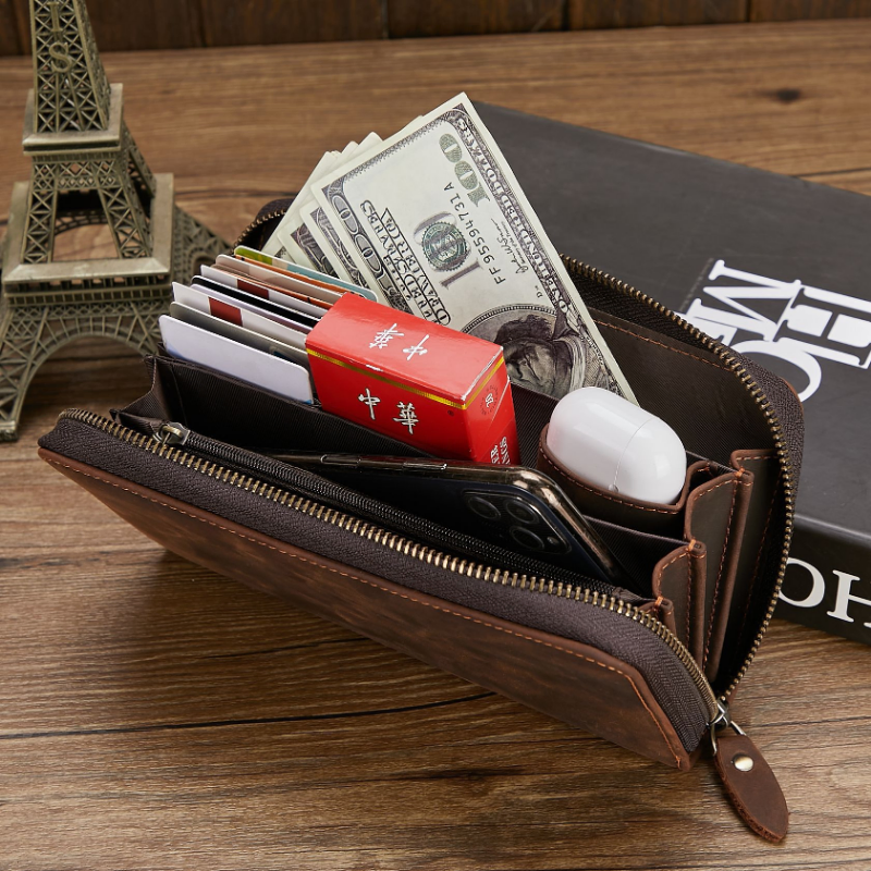 Crazy Horse Genuine Leather Long Wallet Clutch – Business & Everyday Carry