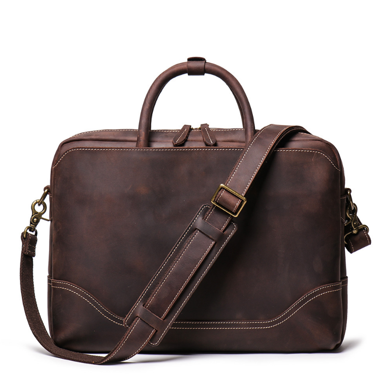 Top-Grain Cowhide Leather Laptop Bag – Genuine Leather Business Briefcase for Business Travel