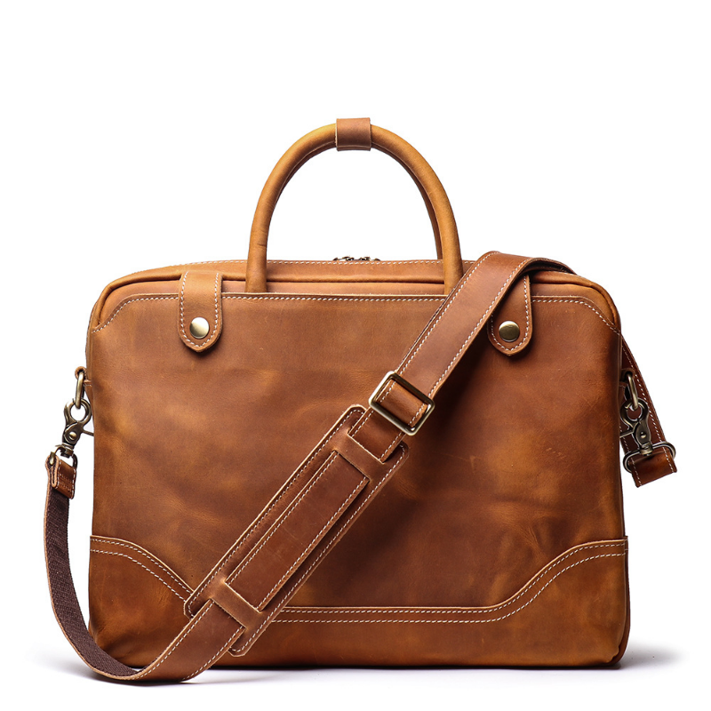 Top-Grain Cowhide Leather Laptop Bag – Genuine Leather Business Briefcase for Business Travel