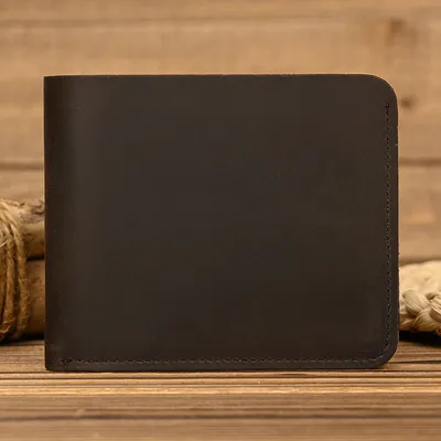 Top-Grain Crazy Horse Leather Short Wallet – Genuine Leather Minimalist Bifold Wallet for Men