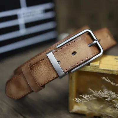 Handmade Top-Grain Cowhide Leather Belt – Genuine Leather Pin Buckle Retro Belt for Men