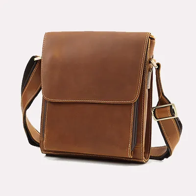 Genuine Leather Men’s Business Crossbody Bag – Cowhide Crazy Horse Retro Shoulder Messenger Bag