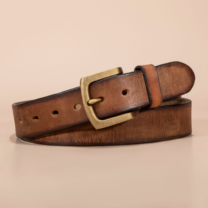 Top-Grain Cowhide Leather Belt for Men – Genuine Leather Retro Copper Pin Buckle Belt