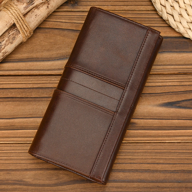 Genuine Top-Grain Cowhide Leather Tri-Fold Long Wallet