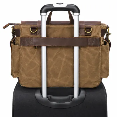 Large Capacity Retro Canvas Crazy Horse Leather Crossbody Bag – 15″ Laptop Motorcycle Shoulder Bag