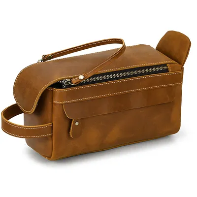 Genuine Crazy Horse Leather Travel Clutch – Multifunctional Storage Bag
