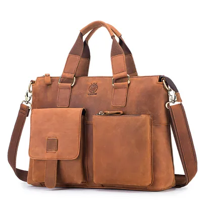 Genuine Crazy Horse Leather Briefcase – 16″ Laptop Business Bag