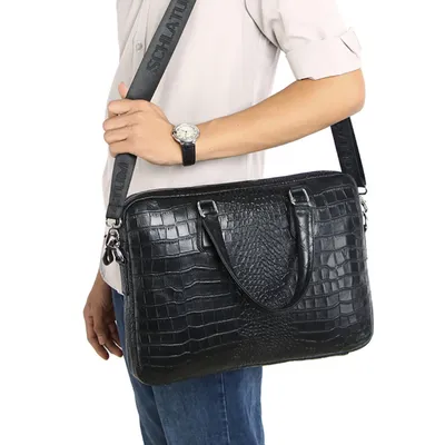 Genuine Leather Crocodile Pattern Briefcase – Slim 16″ Laptop Business Bag