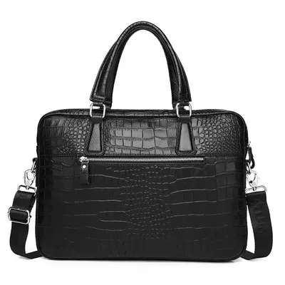 Genuine Leather Crocodile Pattern Briefcase – Slim 16″ Laptop Business Bag