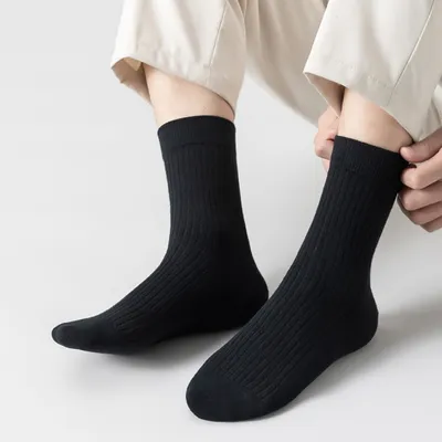 (5 Pairs) Pure Cotton Men’s Long Socks – Odor-Resistant Business Socks