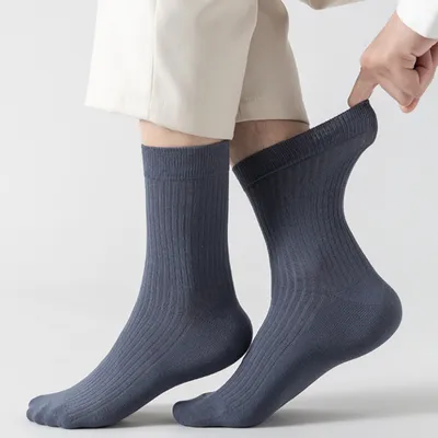 (5 Pairs) Pure Cotton Men’s Long Socks – Odor-Resistant Business Socks
