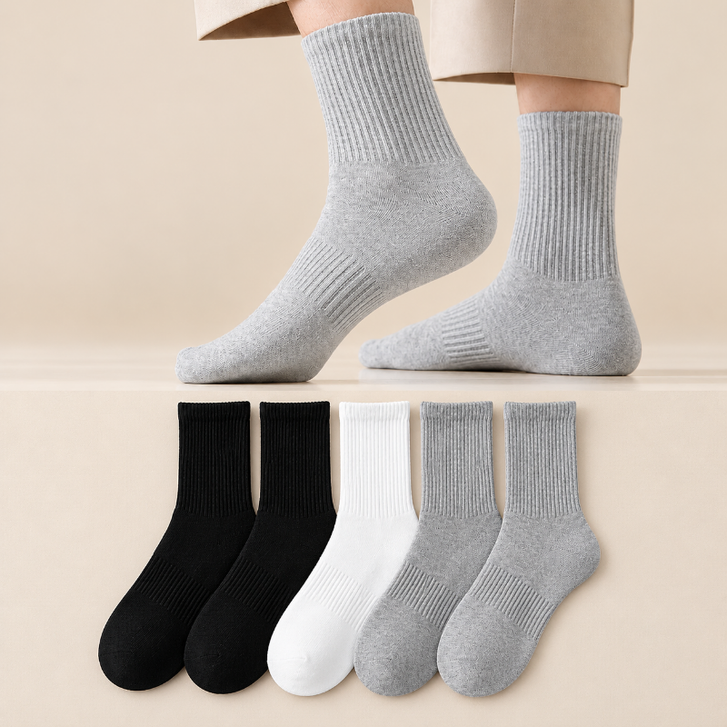 Men’s Combed Cotton Socks – 5 Pairs | Odor-Resistant & Sweat-Absorbent