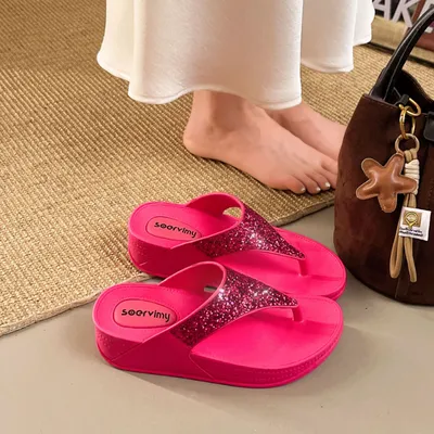 WOMEN’S STYLISH PLATFORM FLIP FLOPS WITH GLITTERING SEQUINS