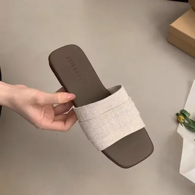 KOREAN STYLE SMALL SANDALS, PLEATED SOFT LEATHER SLIPPERS